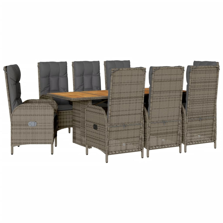 9-delige Tuinset met kussens poly rattan grijs