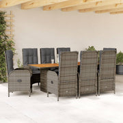 Tuinset 9-delig poly rattan grijs acaciahout