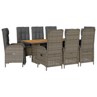 9-delige Tuinset met kussens poly rattan grijs