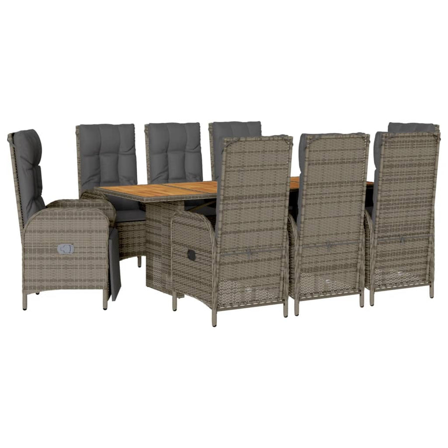 9-delige Tuinset met kussens poly rattan grijs