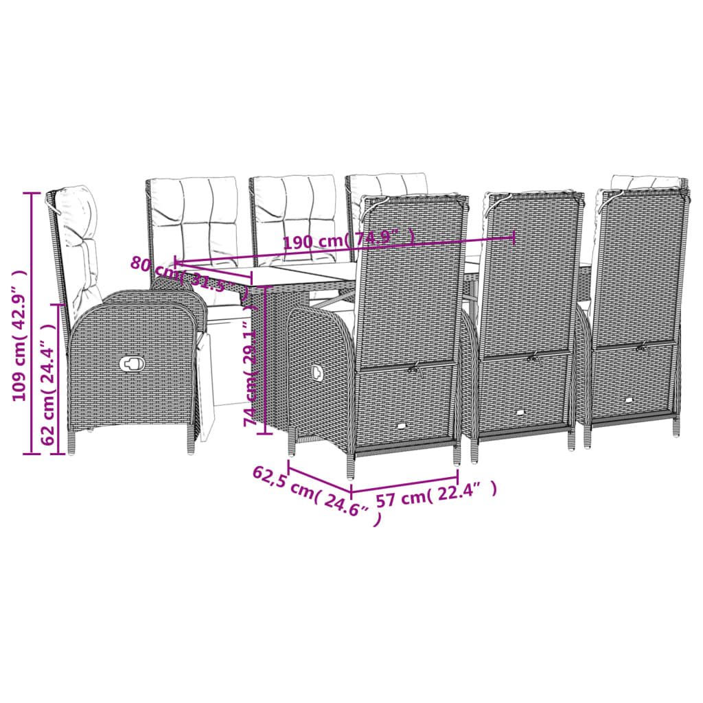 9-Delige Tuinset Poly Rattan Zwart
