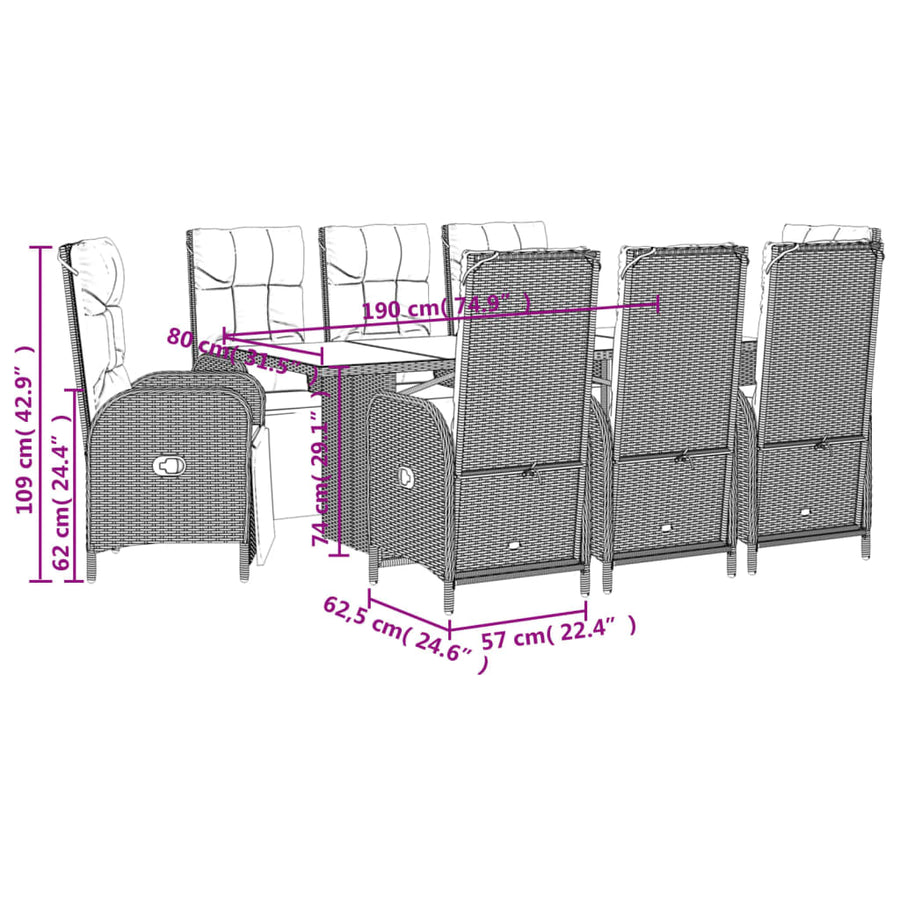 9-Delige Tuinset Poly Rattan Zwart