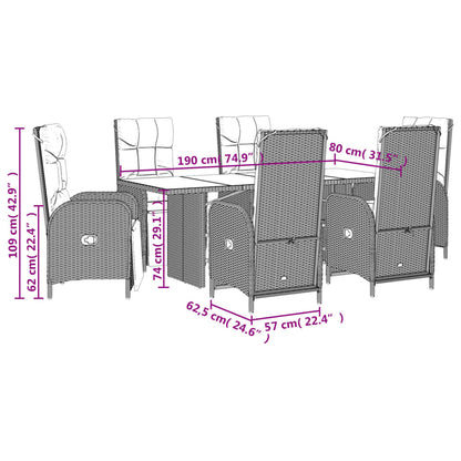 7-Delige Tuinset Met Kussens Poly Rattan Grijs