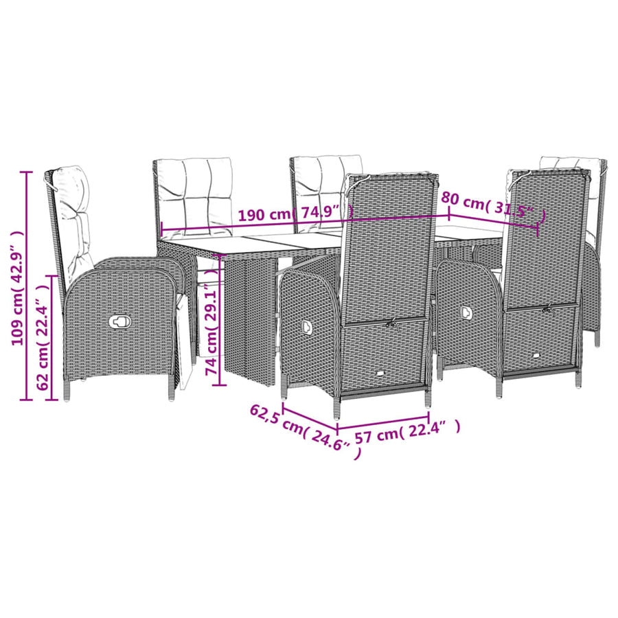 7-Delige Tuinset Met Kussens Poly Rattan Grijs
