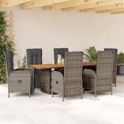 Tuinset 7-delig poly rattan grijs