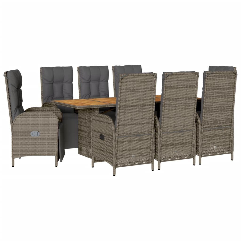 9-Delige Tuinset Met Kussens Poly Rattan Grijs