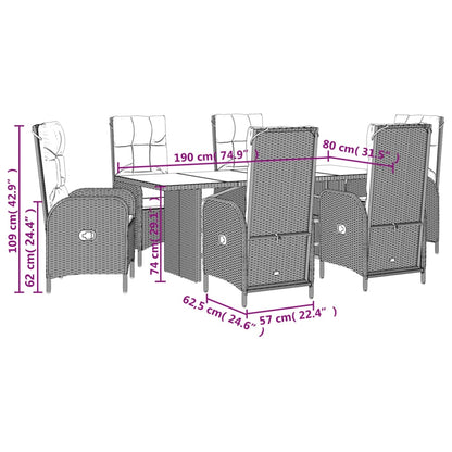7-delige Tuinset met kussens poly rattan zwart