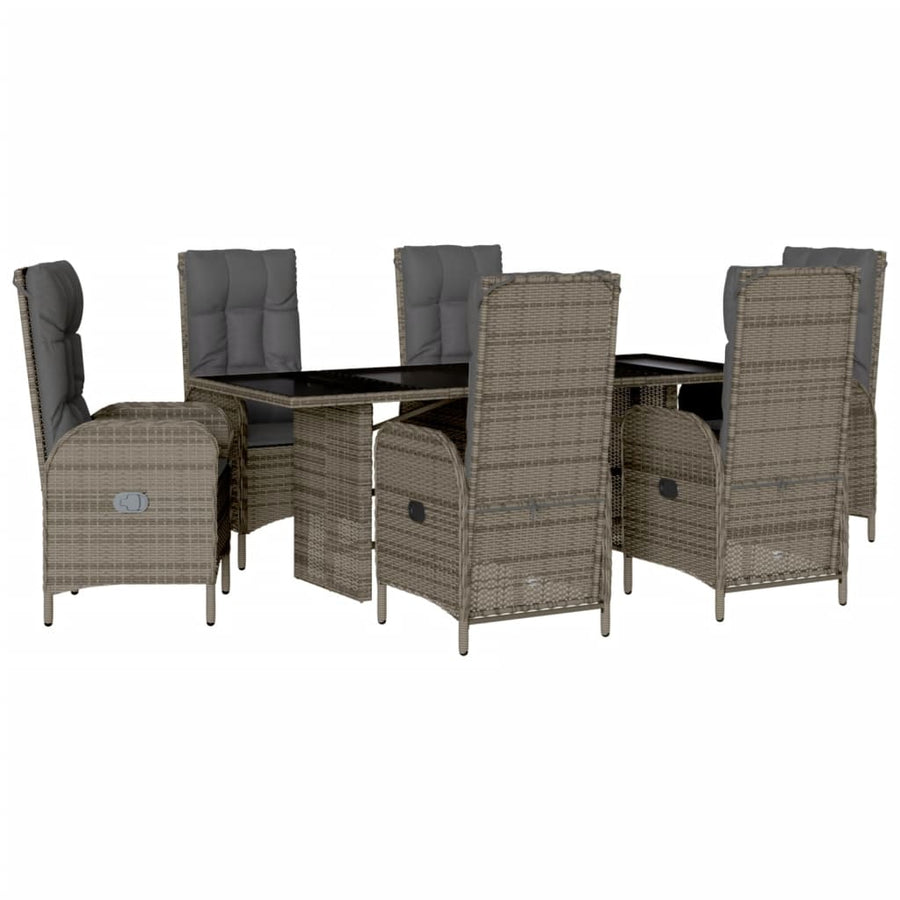 7-delige Tuinset met kussens poly rattan grijs