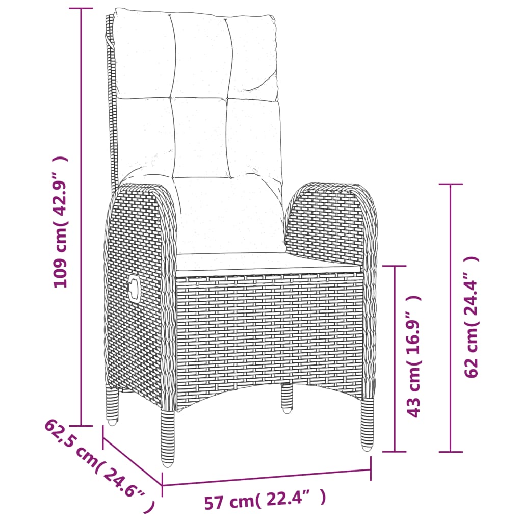 7-delige Tuinset met kussens poly rattan grijs