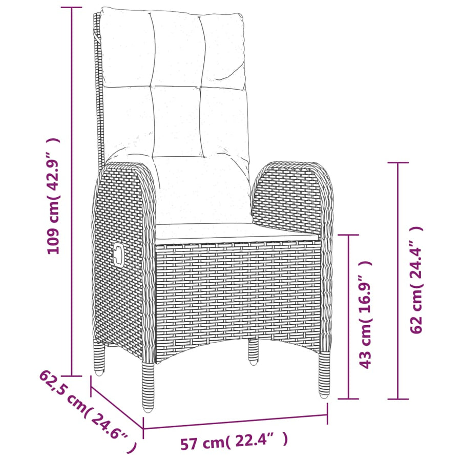 7-delige Tuinset met kussens poly rattan grijs
