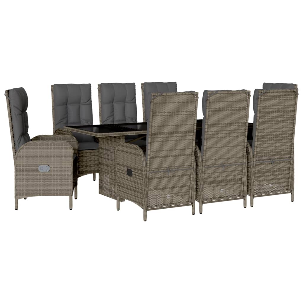 9-delige Tuinset met kussens poly rattan grijs