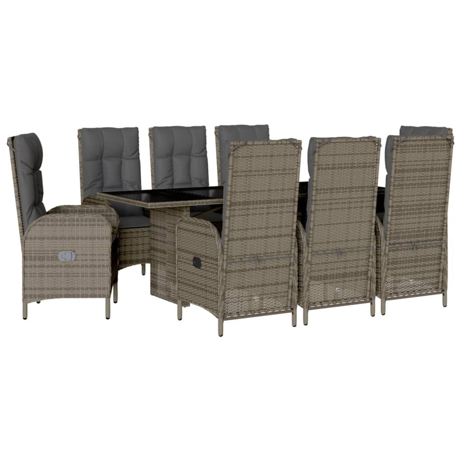 9-delige Tuinset met kussens poly rattan grijs
