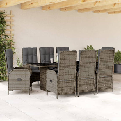 9-delige Tuinset met kussens poly rattan grijs