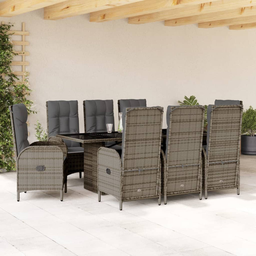 9-delige Tuinset met kussens poly rattan grijs