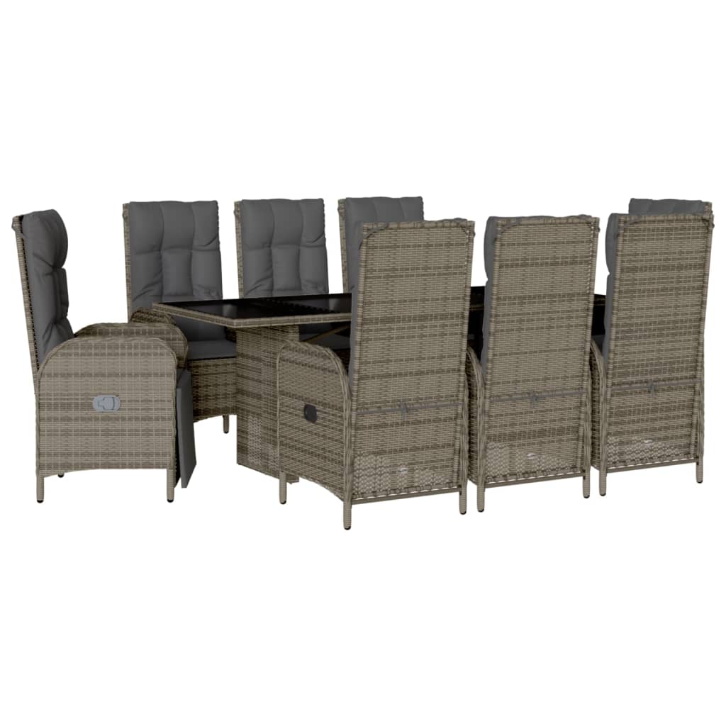 9-delige Tuinset met kussens poly rattan grijs