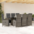 9-piece Garden Dining Set with Cushions Poly Rattan Grey