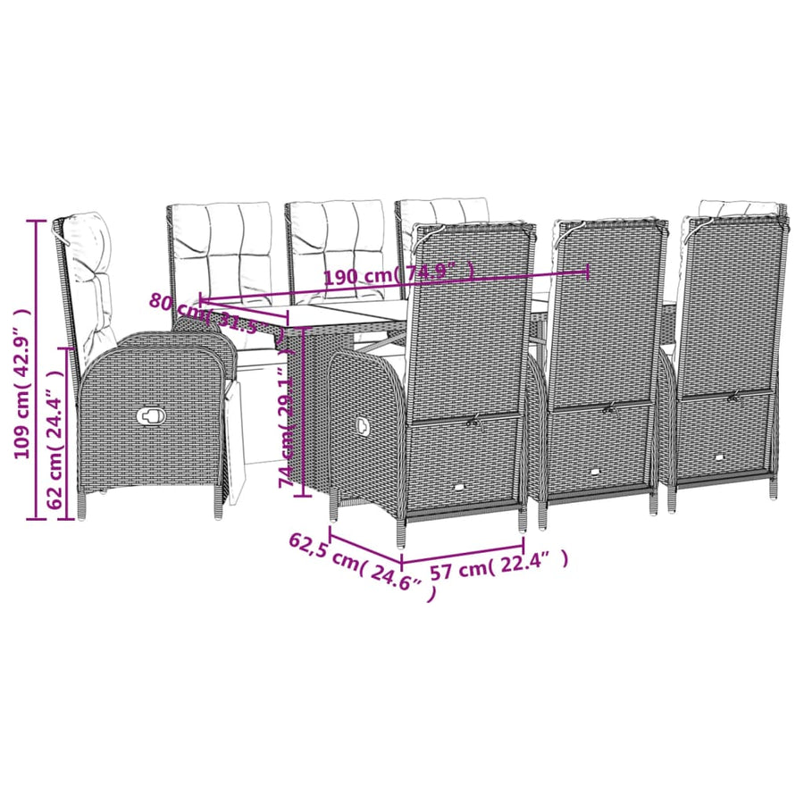 9-Delige Tuinset Poly Rattan Zwart