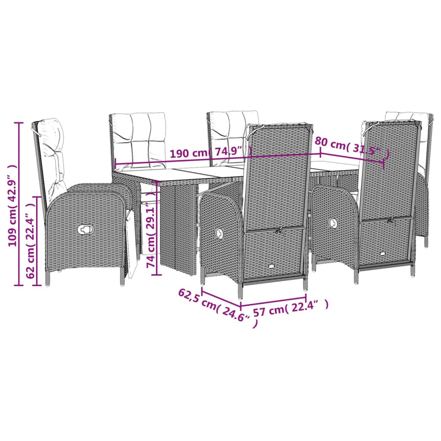 7-Delige Tuinset Met Kussens Poly Rattan Grijs
