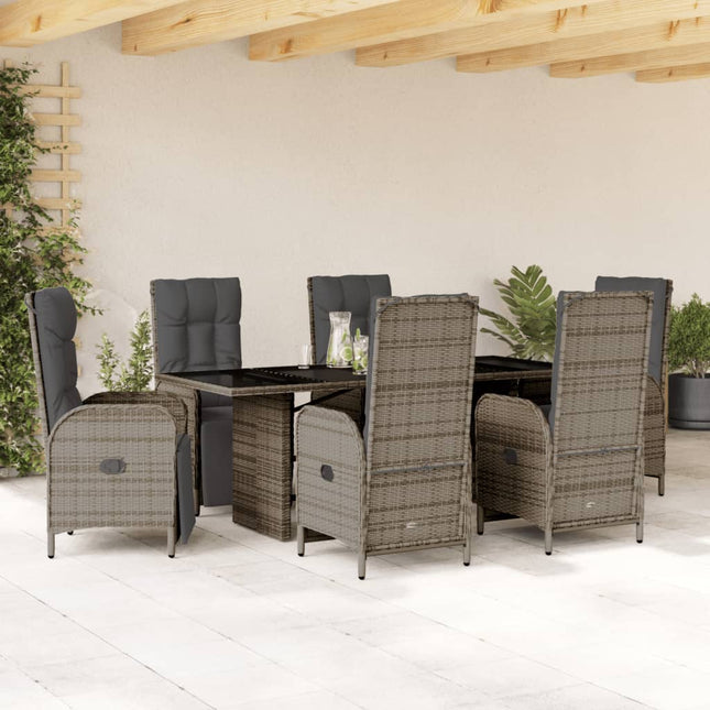 7-Delige Tuinset Met Kussens Poly Rattan Grijs