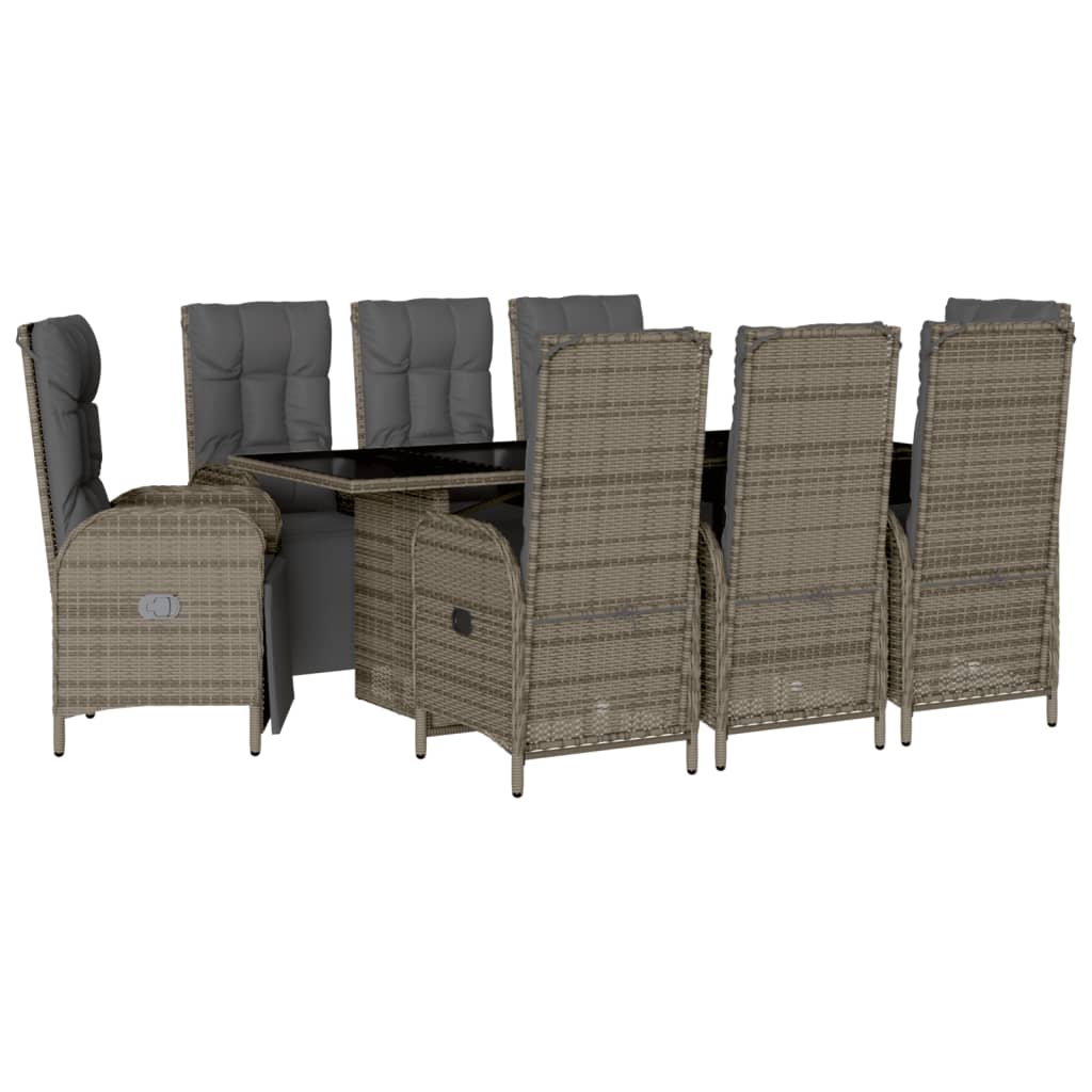 9-Delige Tuinset Met Kussens Poly Rattan Grijs