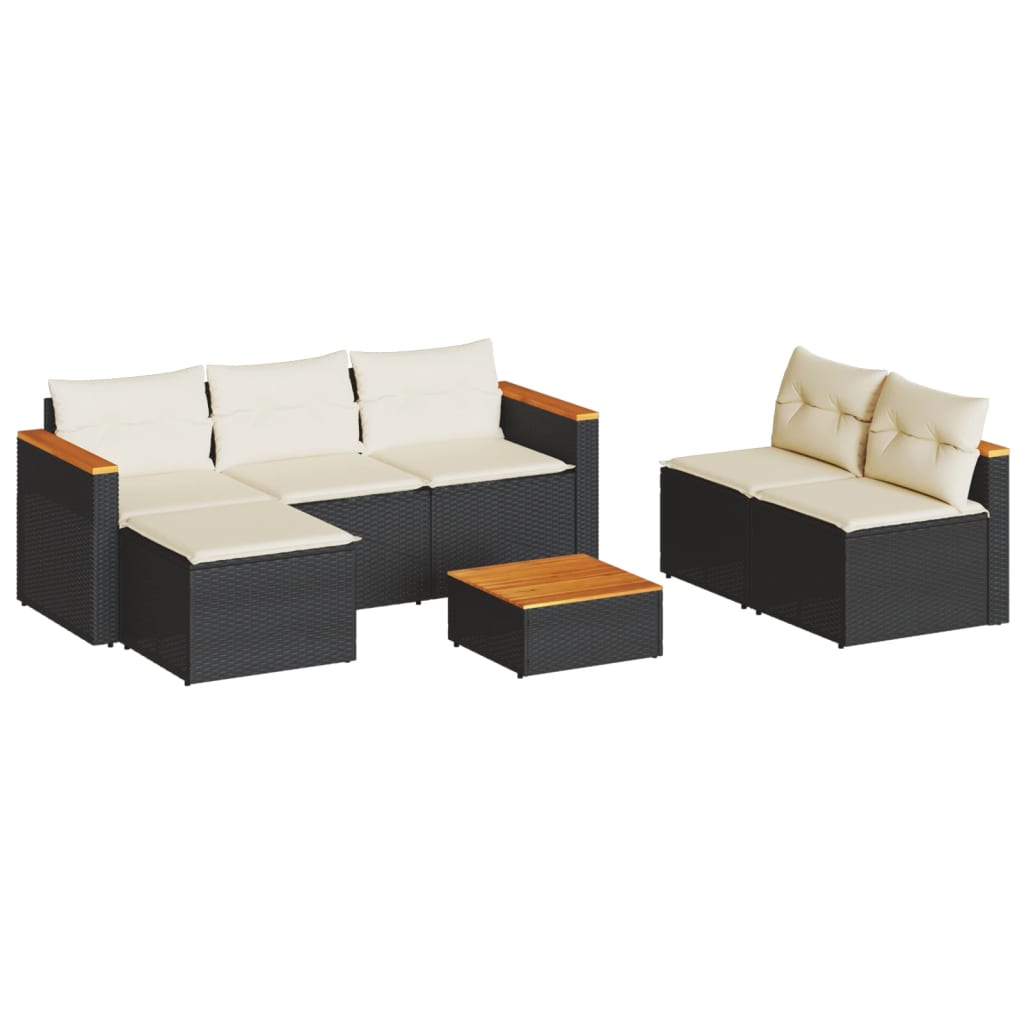 5-Delige Loungeset Met Kussens Poly Rattan Acacia Zwart