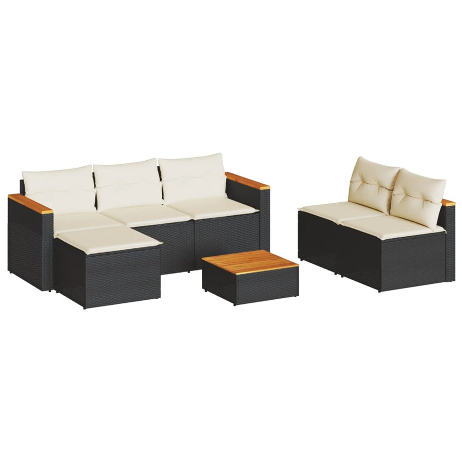 5-Delige Loungeset Met Kussens Poly Rattan Acacia Zwart