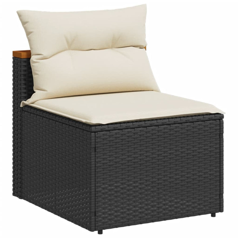 5-Delige Loungeset Met Kussens Poly Rattan Acacia Zwart