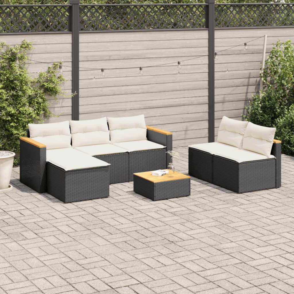 5-Delige Loungeset Met Kussens Poly Rattan Acacia Zwart