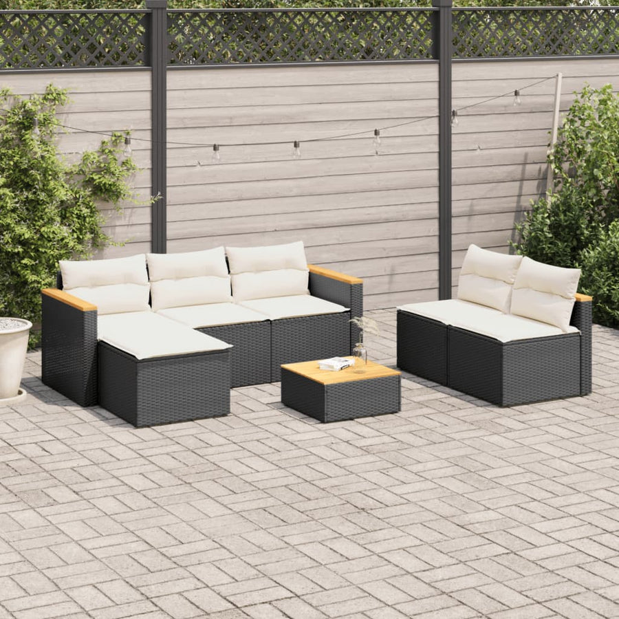 5-Delige Loungeset Met Kussens Poly Rattan Acacia Zwart