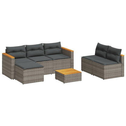 5-Delige Loungeset Met Kussens Poly Rattan Acacia Grijs