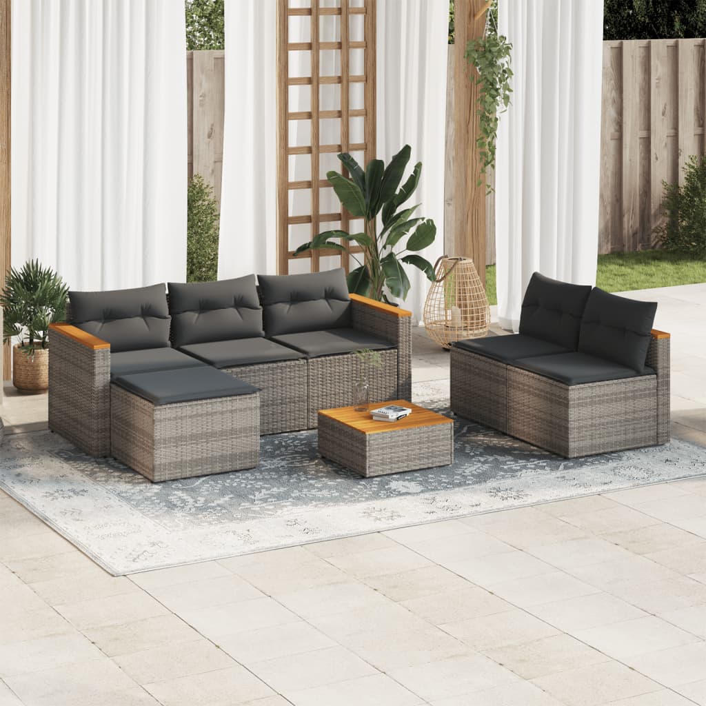 5-Delige Loungeset Met Kussens Poly Rattan Acacia Grijs