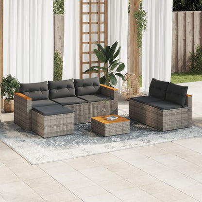 5-Delige Loungeset Met Kussens Poly Rattan Acacia Grijs