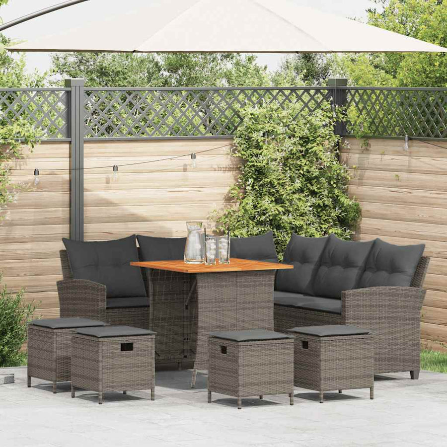 6-delige tuinbankset met kussens L-vormig grijs polyrotan