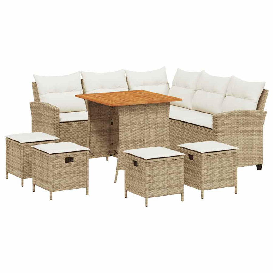 6-delige tuinbankset met kussens L-vormig beige polyrotan