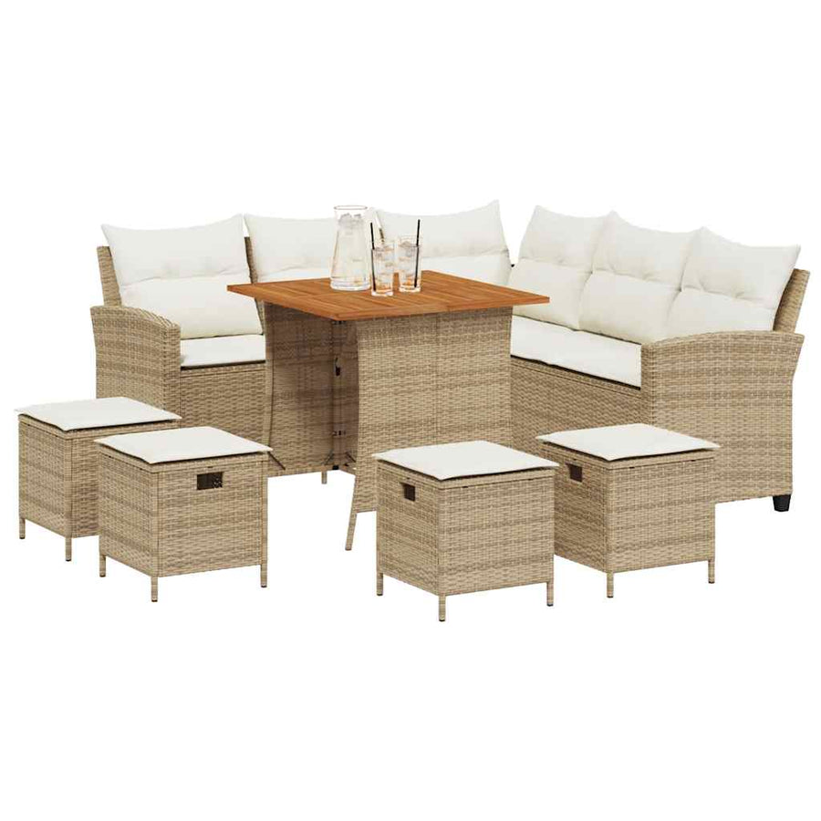 6-delige tuinbankset met kussens L-vormig beige polyrotan