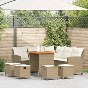 Tuinbankset L-vormig 6-delig polyrotan beige