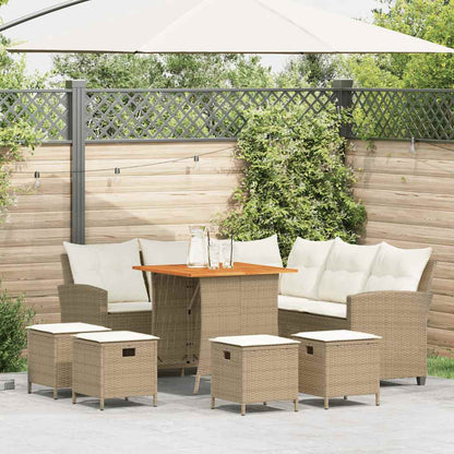 6-delige tuinbankset met kussens L-vormig beige polyrotan