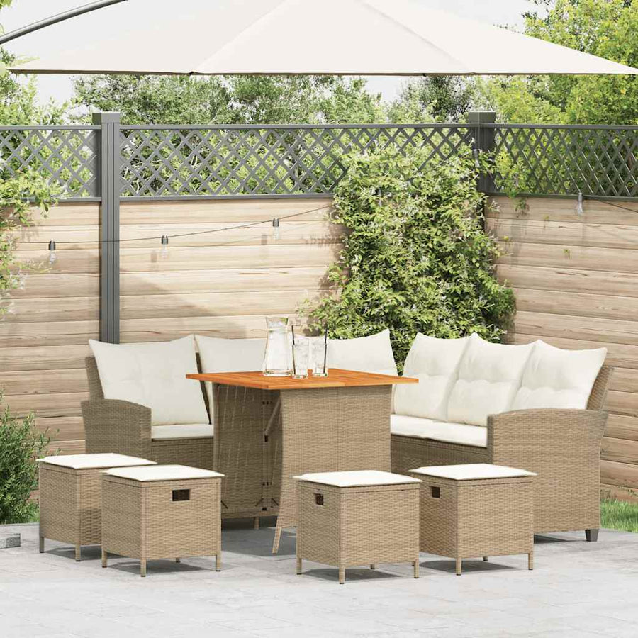 6-delige tuinbankset met kussens L-vormig beige polyrotan