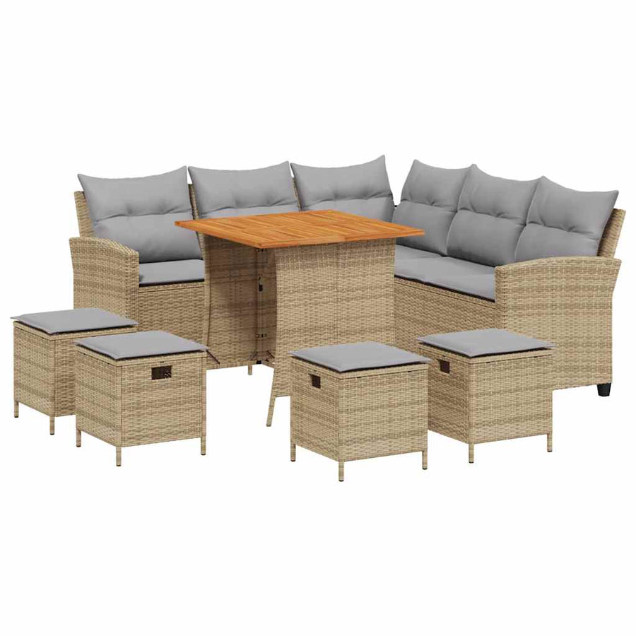 6-delige tuinbankset met kussens L-vormig beige polyrotan