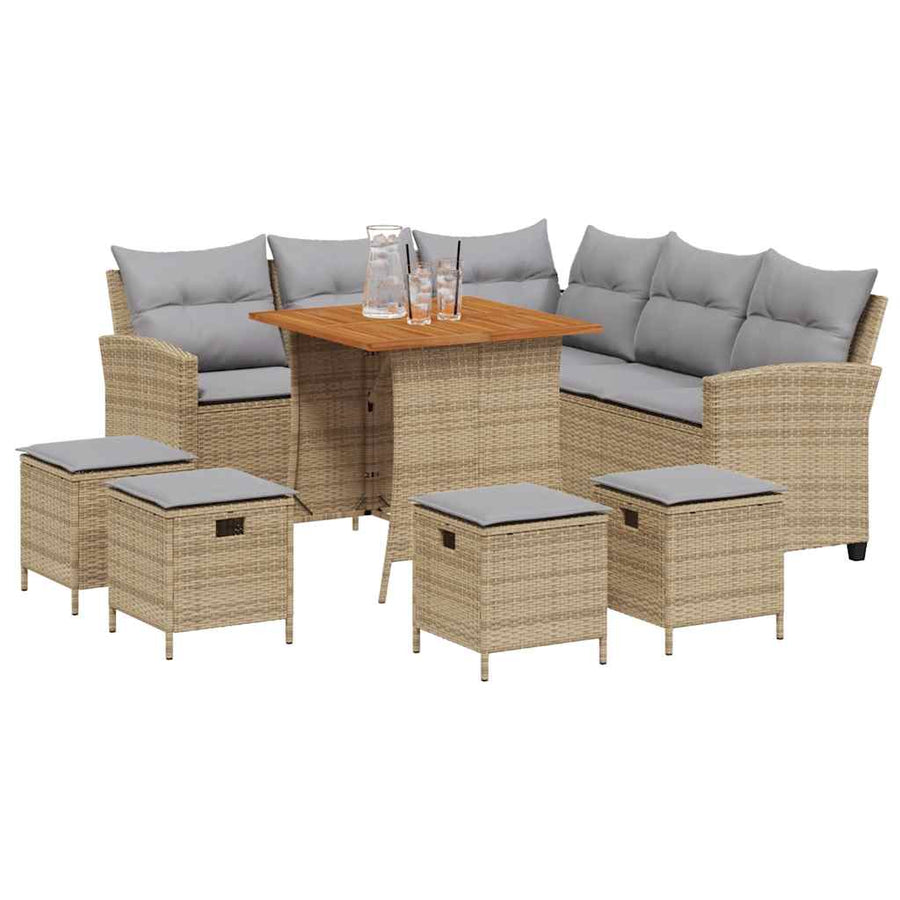 6-delige tuinbankset met kussens L-vormig beige polyrotan
