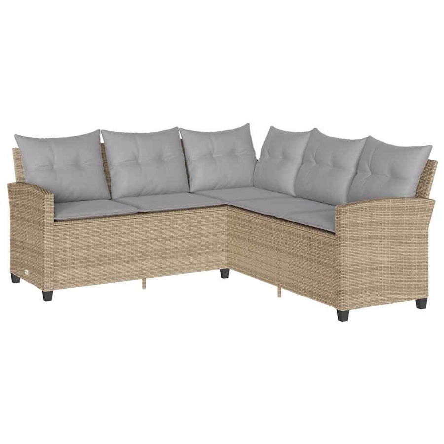 6-delige tuinbankset met kussens L-vormig beige polyrotan