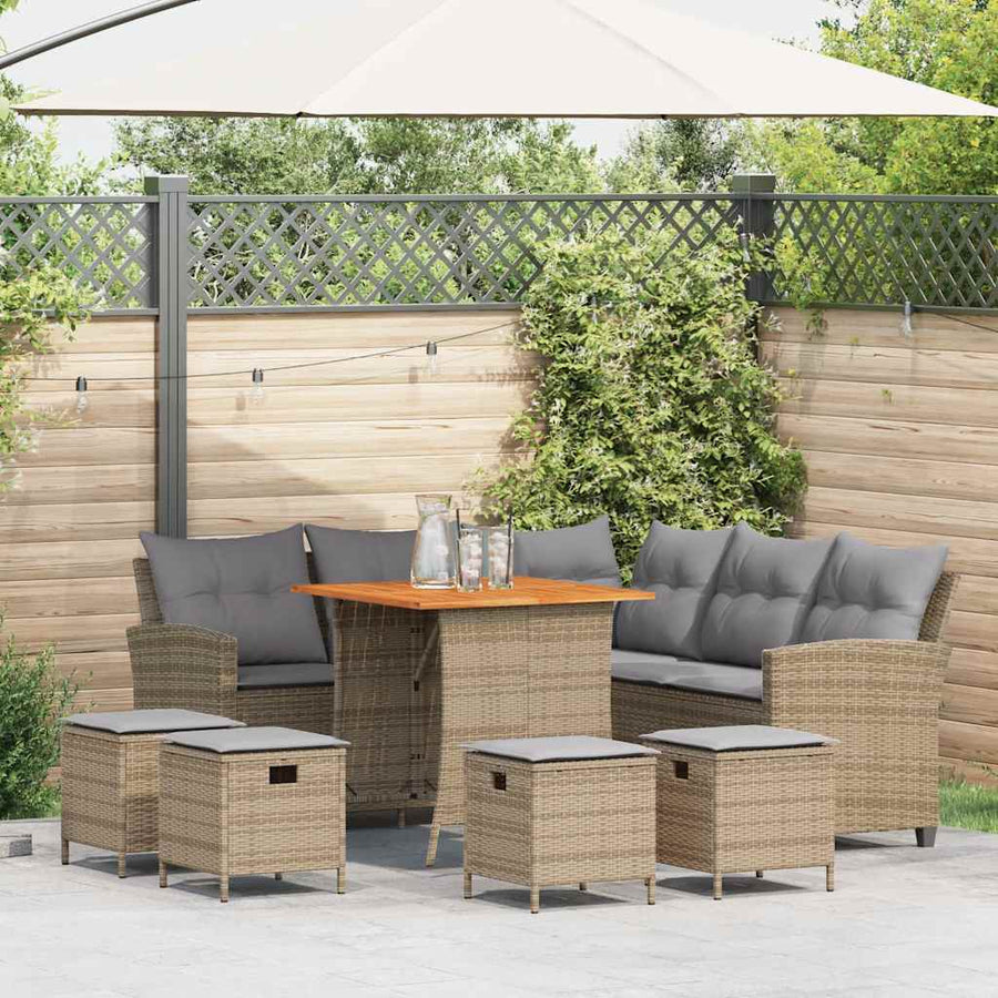 6-delige tuinbankset met kussens L-vormig beige polyrotan