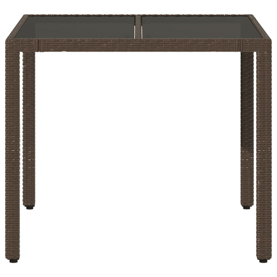 Tuintafel met glazen blad 90x90x75 cm poly rattan bruin