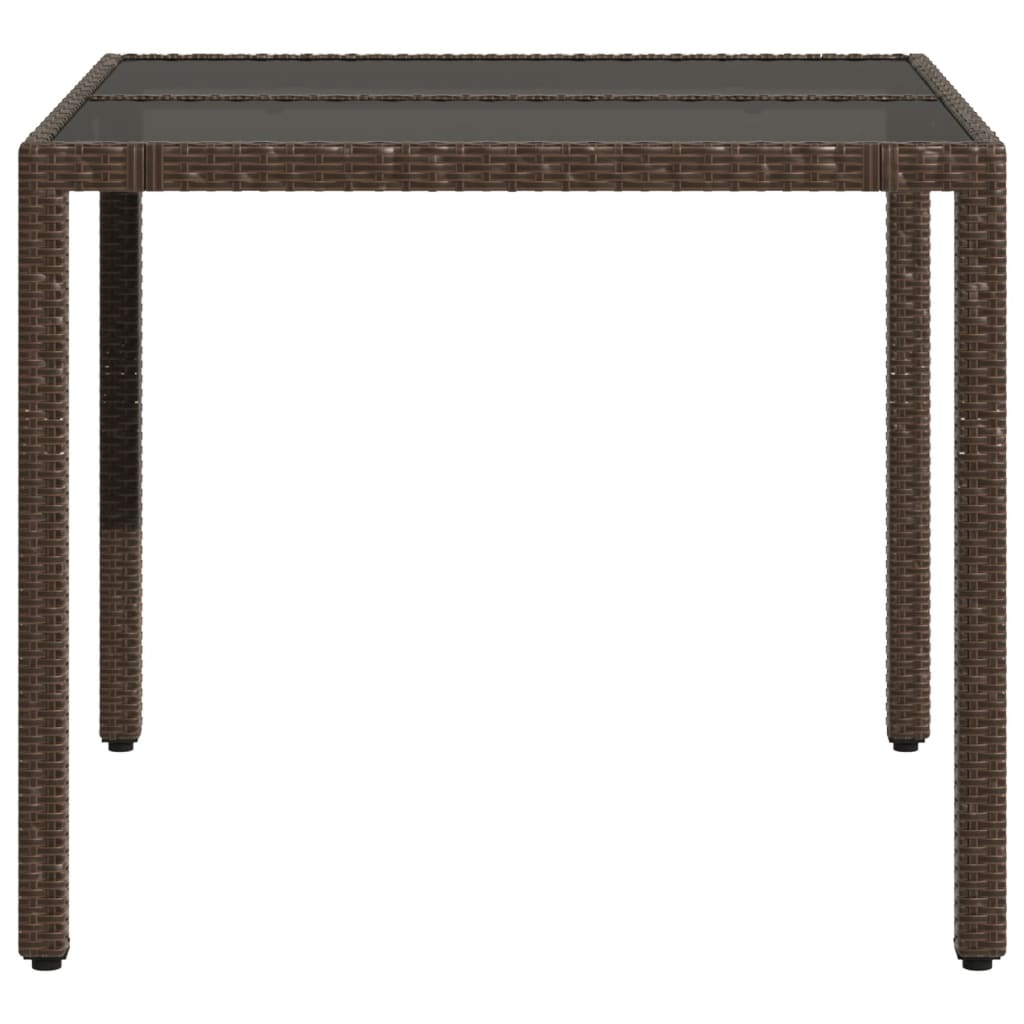 Tuintafel met glazen blad 90x90x75 cm poly rattan bruin