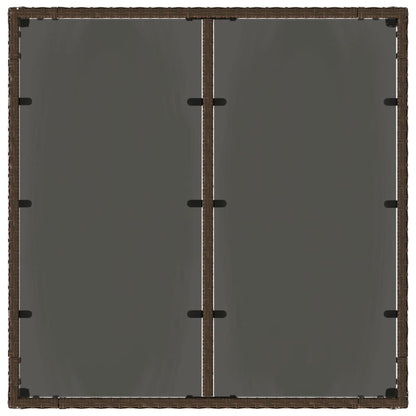 Tuintafel met glazen blad 90x90x75 cm poly rattan bruin