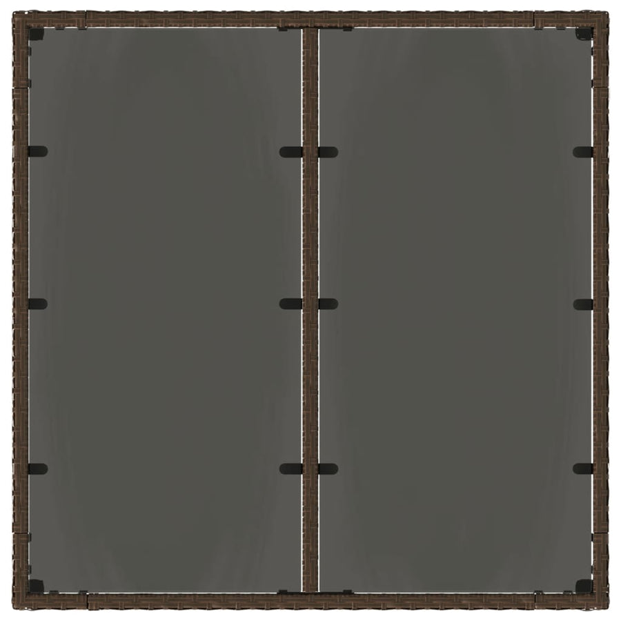 Tuintafel met glazen blad 90x90x75 cm poly rattan bruin