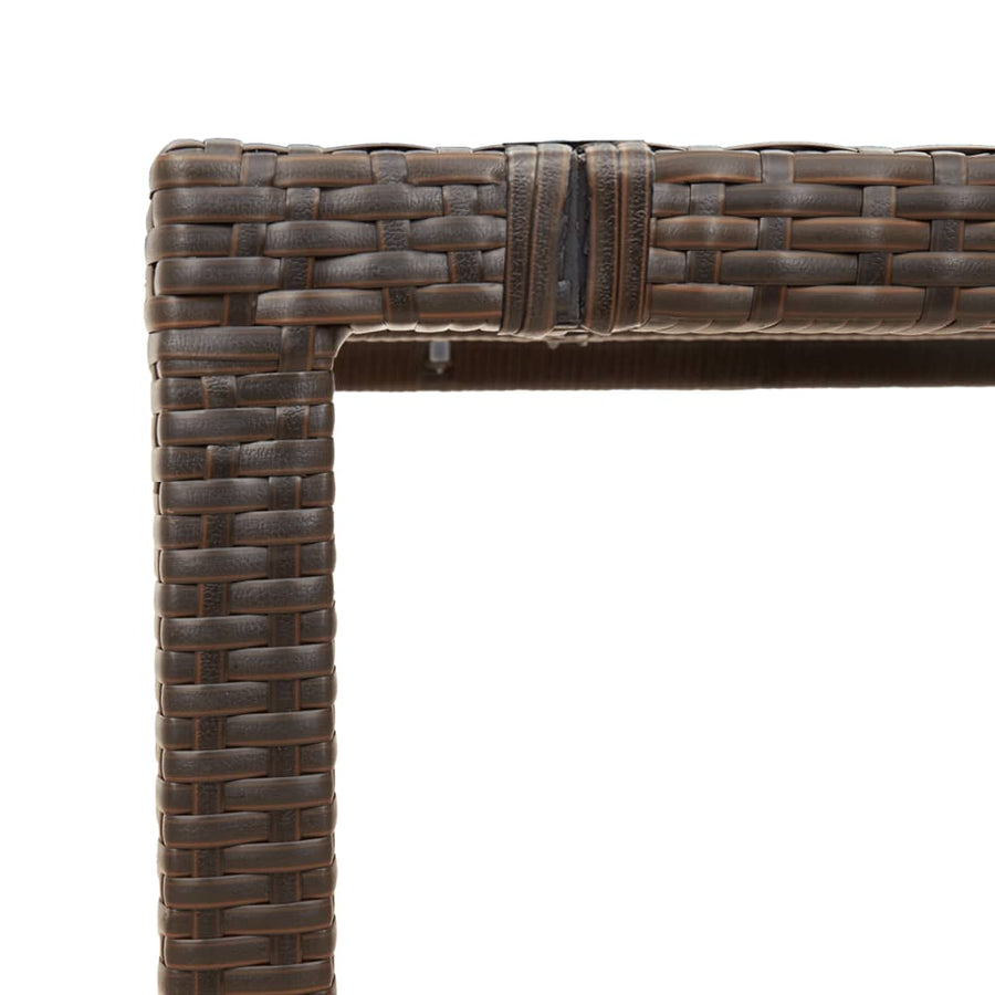 Tuintafel met glazen blad 90x90x75 cm poly rattan bruin
