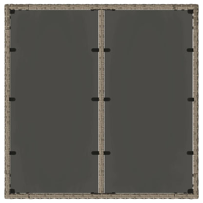 Tuintafel met glazen blad 90x90x75 cm poly rattan grijs