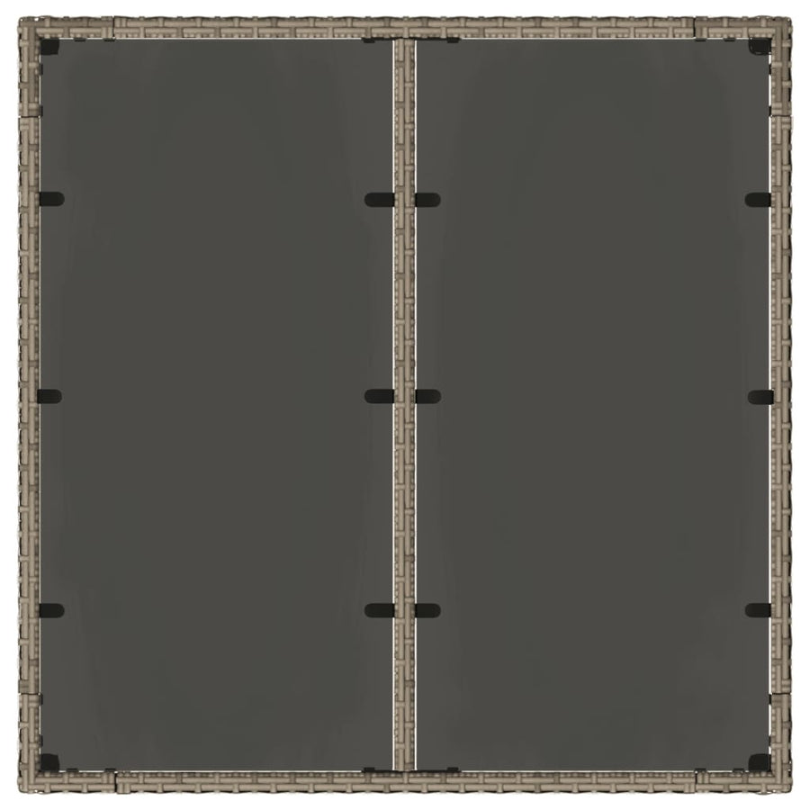 Tuintafel met glazen blad 90x90x75 cm poly rattan grijs
