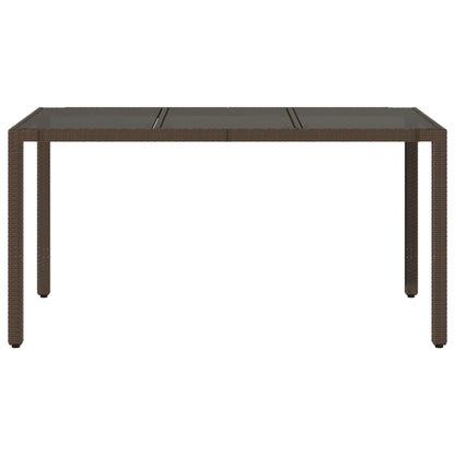 Tuintafel met glazen blad 150x90x75 cm poly rattan bruin